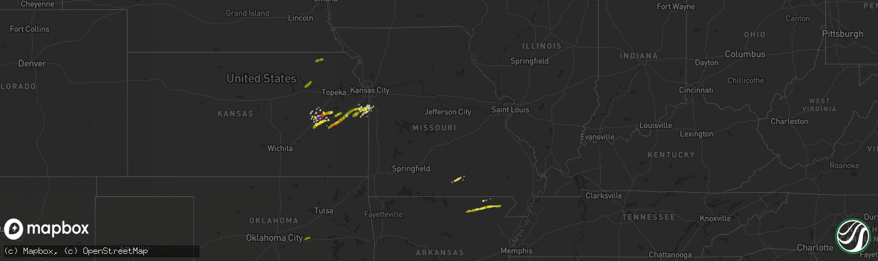 Hail map in Missouri on March 25, 2018