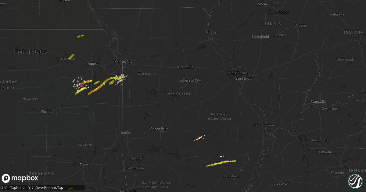 Hail map in Missouri on March 25, 2018