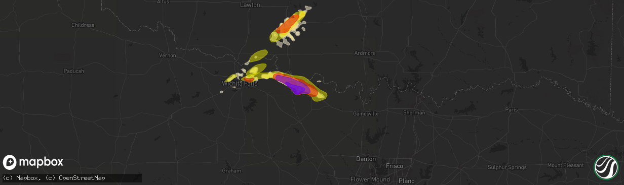 Hail map in Nocona, TX on March 25, 2018