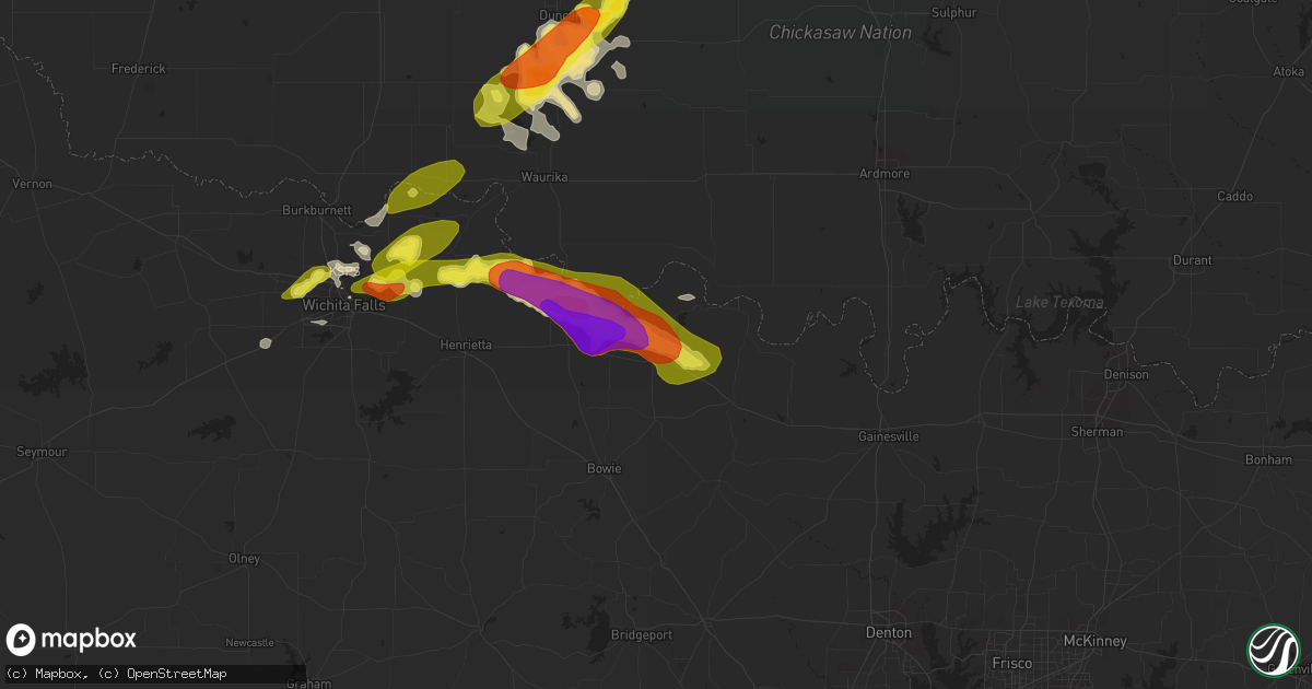 Hail map in Nocona, TX on March 25, 2018