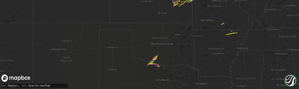 Hail map in Oklahoma on March 25, 2018