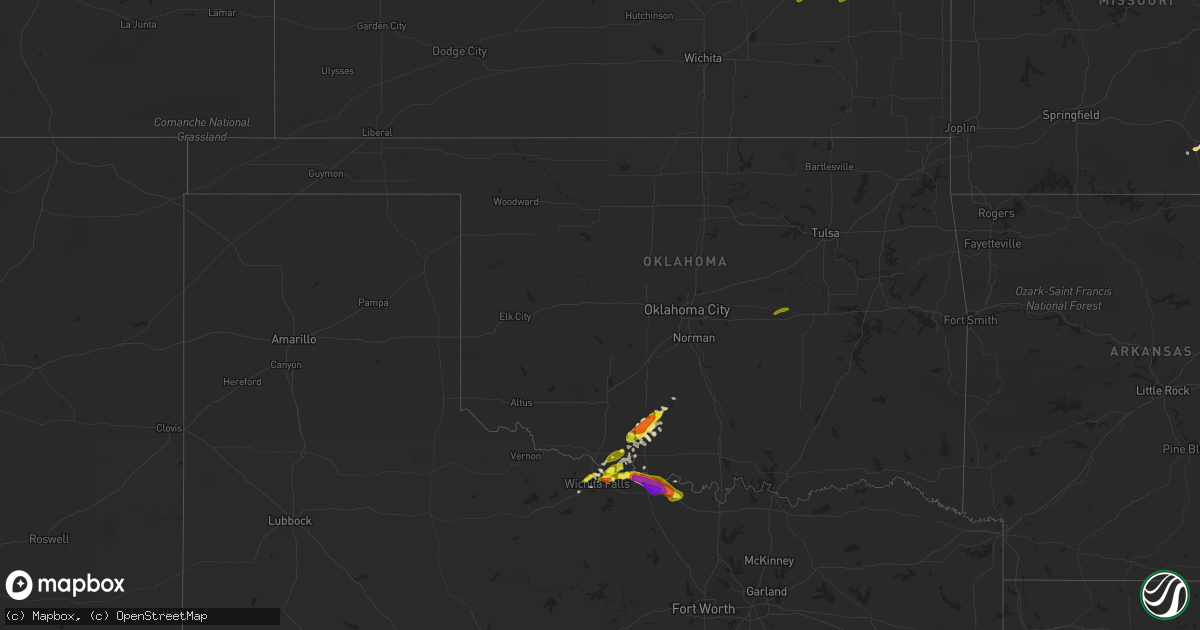 Hail map in Oklahoma on March 25, 2018