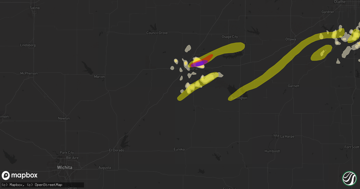 Hail map in Olpe, KS on March 25, 2018