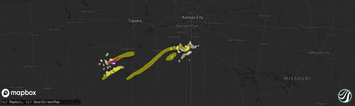 Hail map in Paola, KS on March 25, 2018