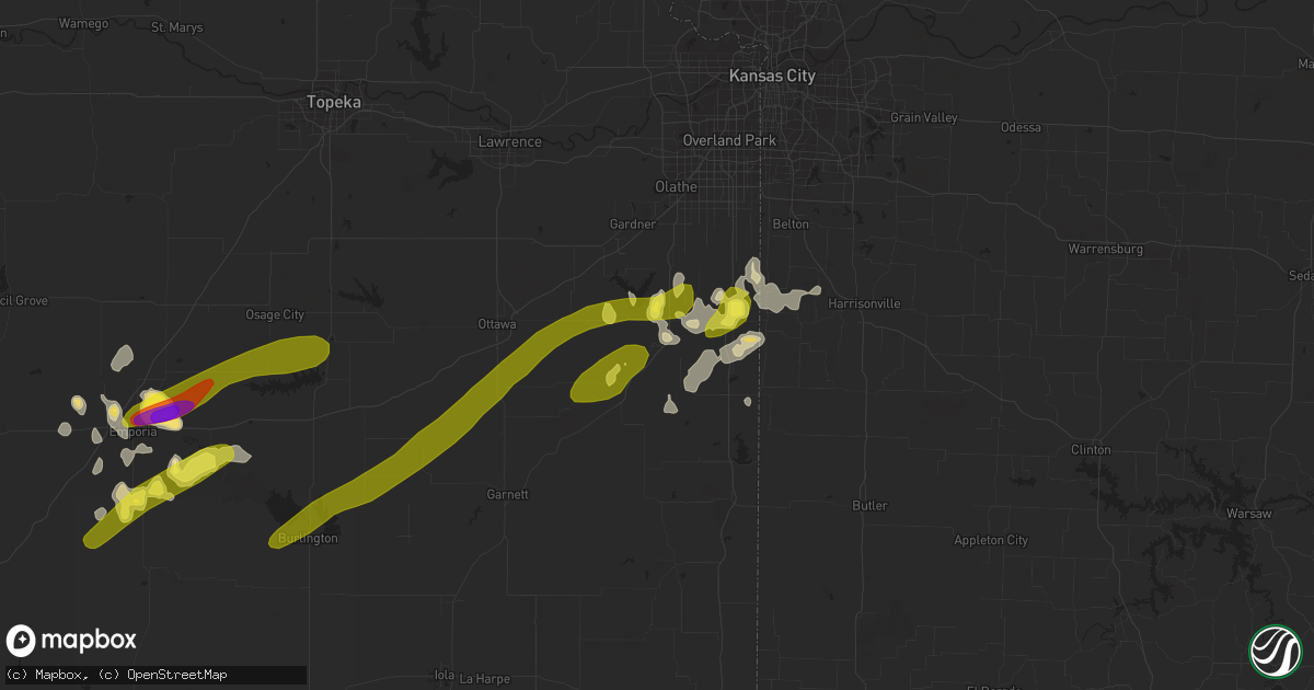 Hail map in Paola, KS on March 25, 2018