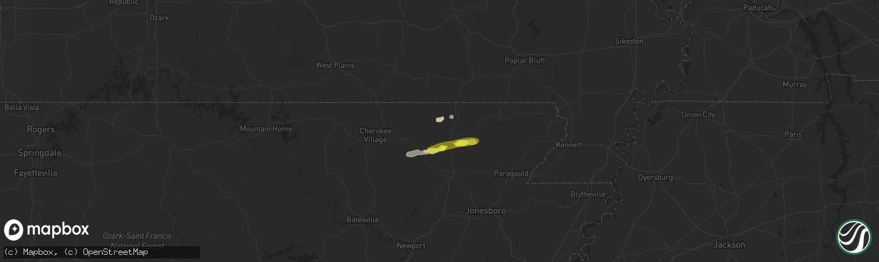 Hail map in Pocahontas, AR on March 25, 2018