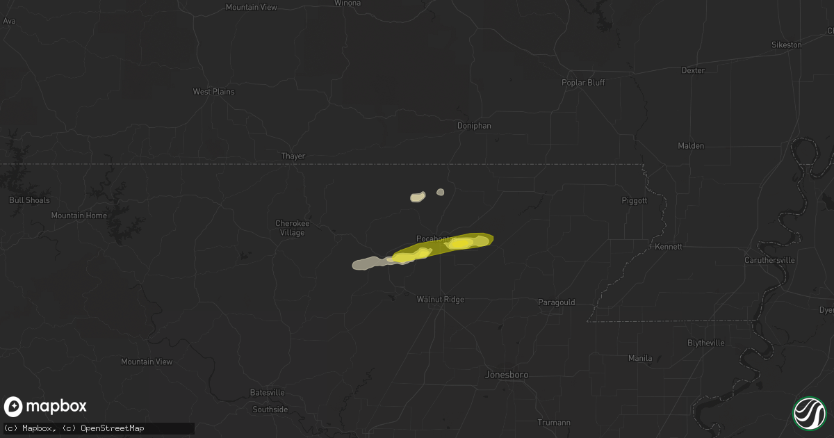 Hail map in Pocahontas, AR on March 25, 2018