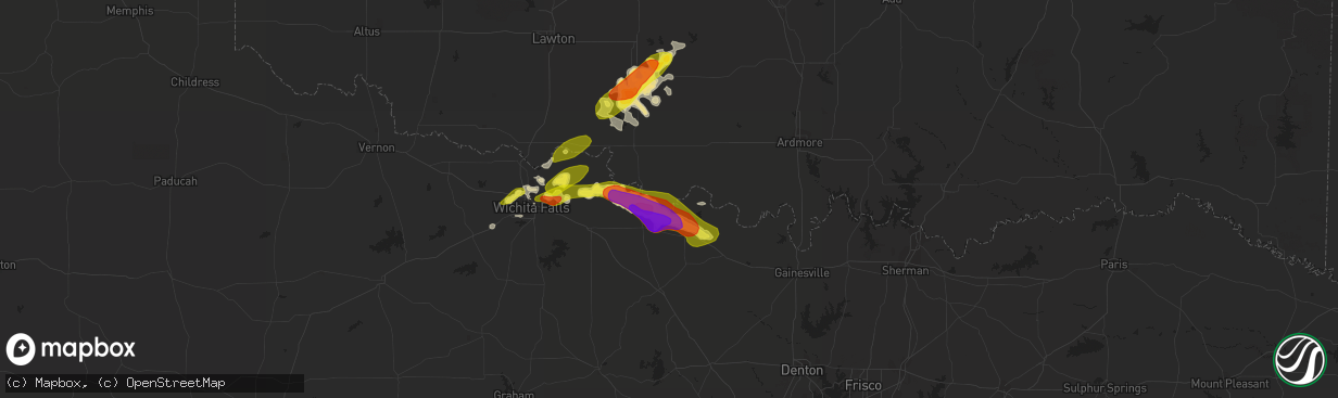 Hail map in Terral, OK on March 25, 2018