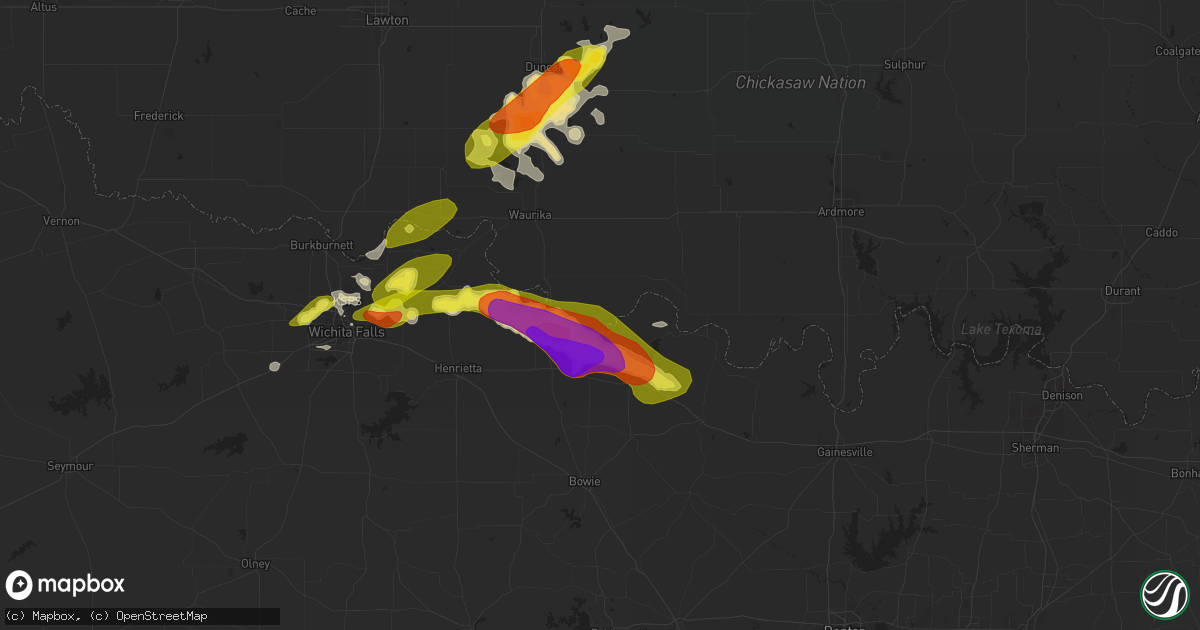 Hail map in Terral, OK on March 25, 2018