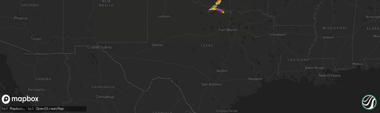 Hail map in Texas on March 25, 2018