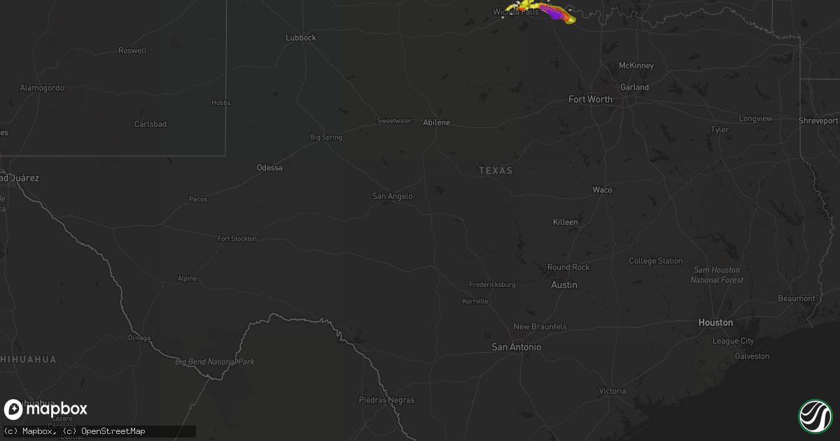 Hail map in Texas on March 25, 2018