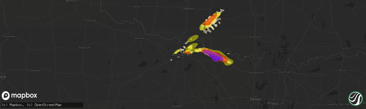 Hail map in Wichita Falls, TX on March 25, 2018