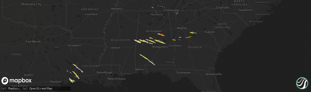 Hail map in Alabama on March 25, 2019