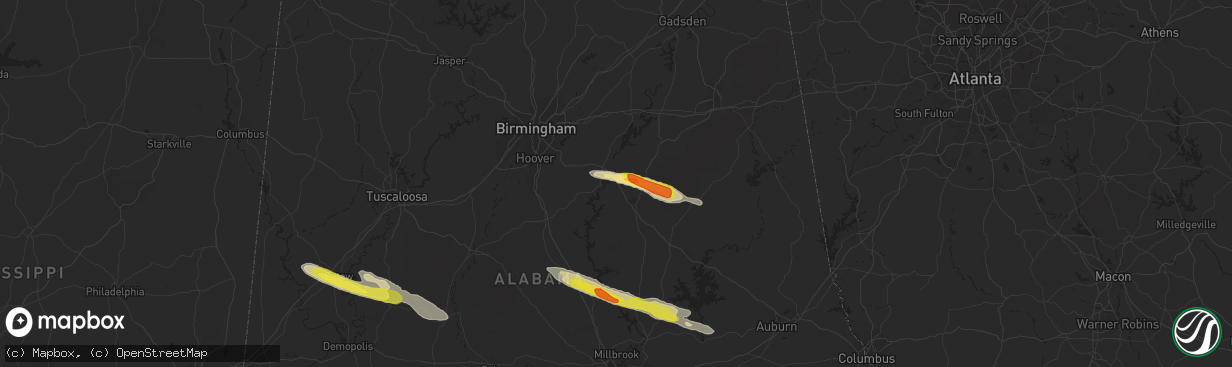 Hail map in Childersburg, AL on March 25, 2019