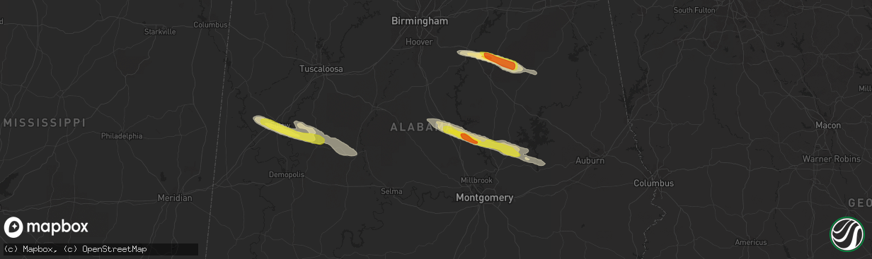 Hail map in Clanton, AL on March 25, 2019