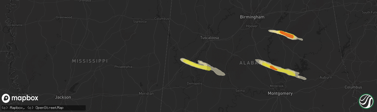 Hail map in Eutaw, AL on March 25, 2019