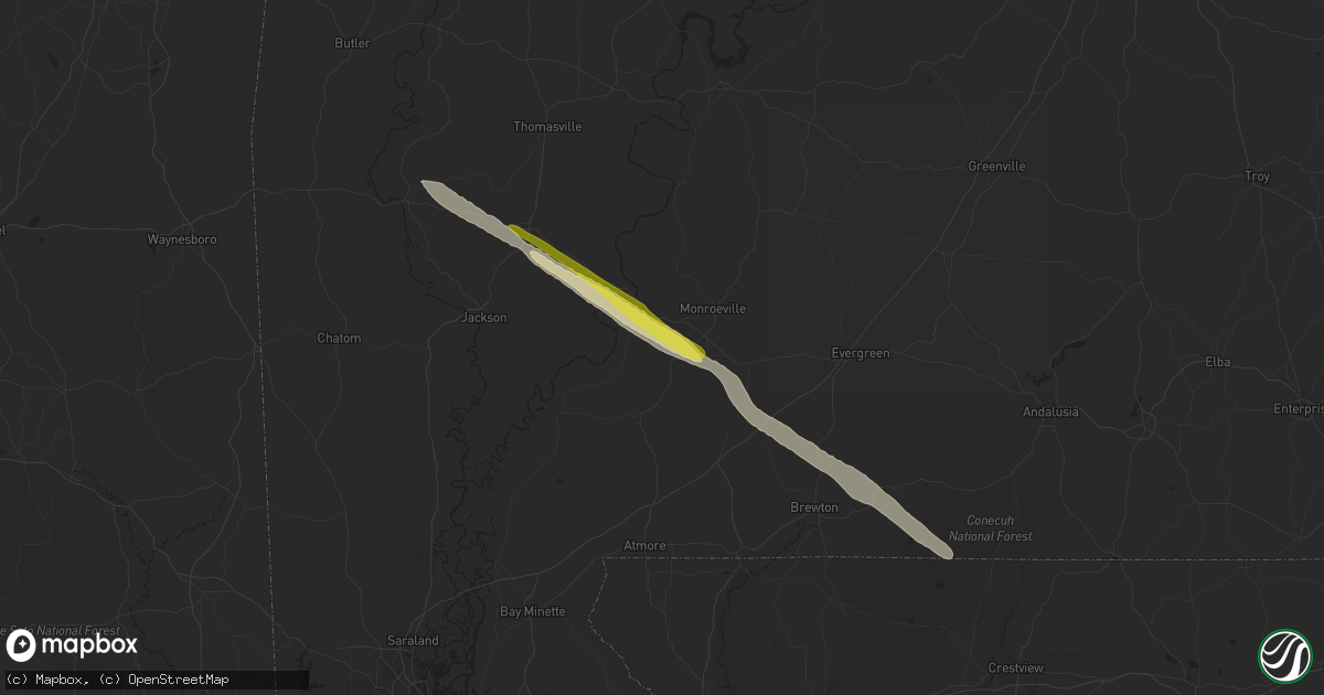 Hail map in Frisco City, AL on March 25, 2019