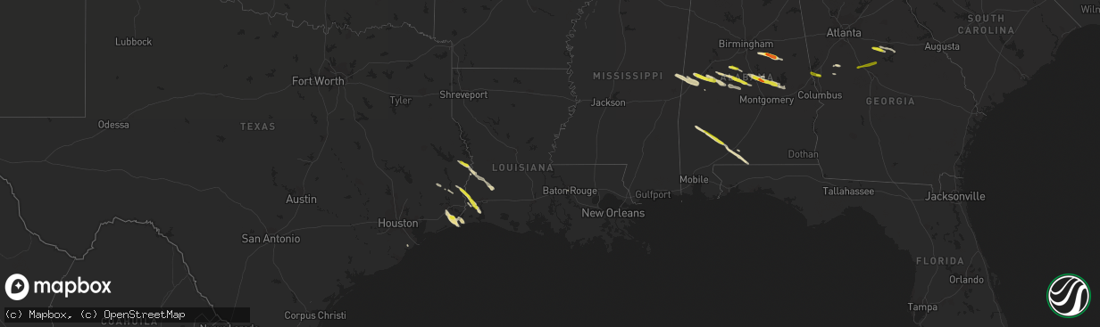 Hail map in Louisiana on March 25, 2019