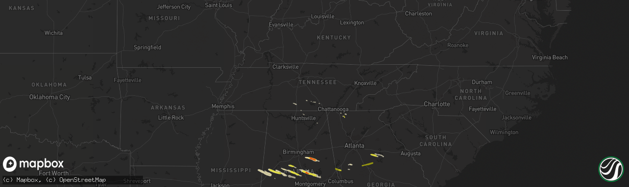 Hail map in Tennessee on March 25, 2019