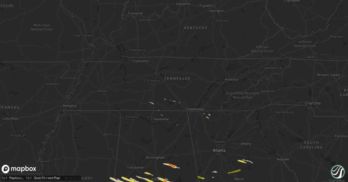 Hail map in Tennessee on March 25, 2019