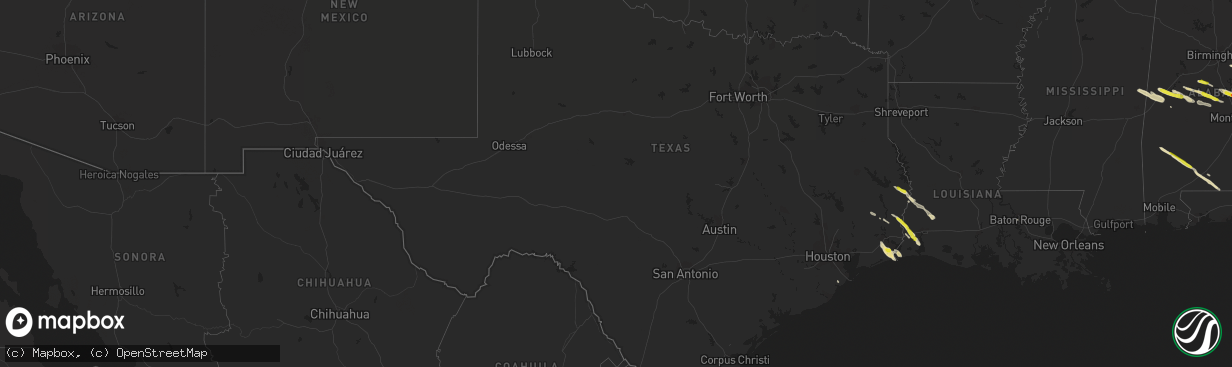 Hail map in Texas on March 25, 2019