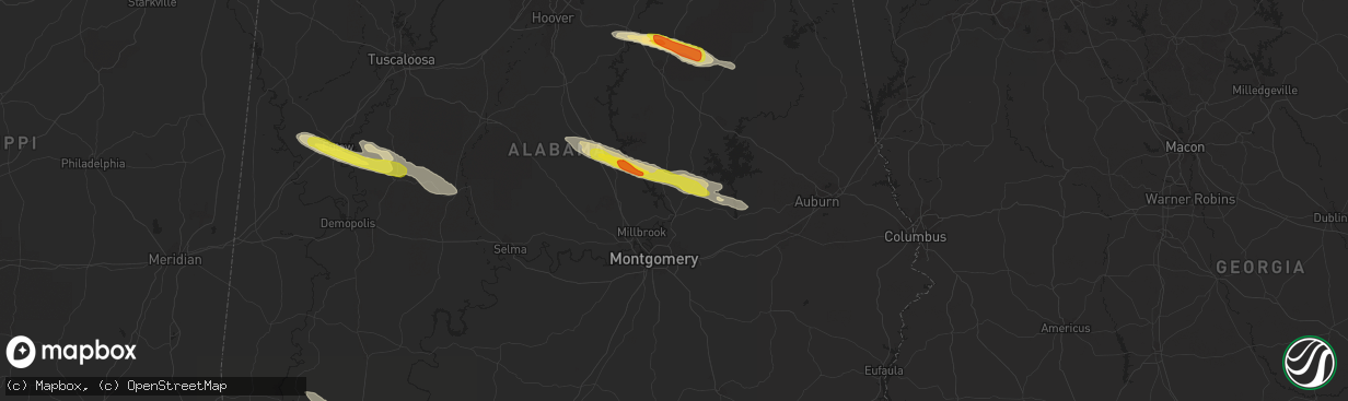 Hail map in Wetumpka, AL on March 25, 2019