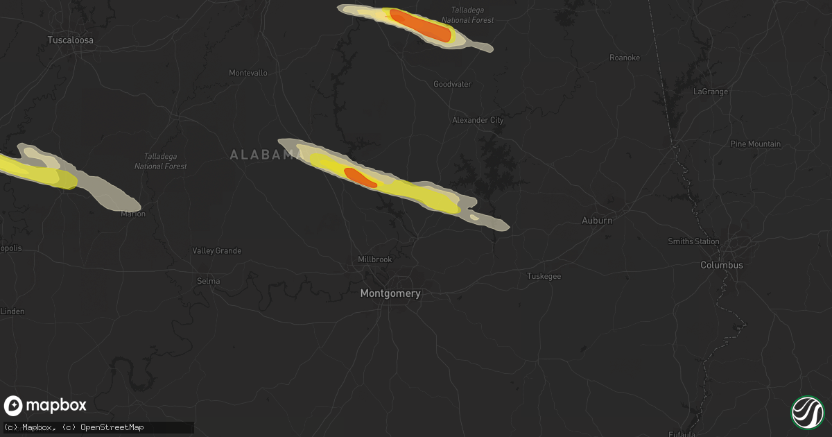 Hail map in Wetumpka, AL on March 25, 2019