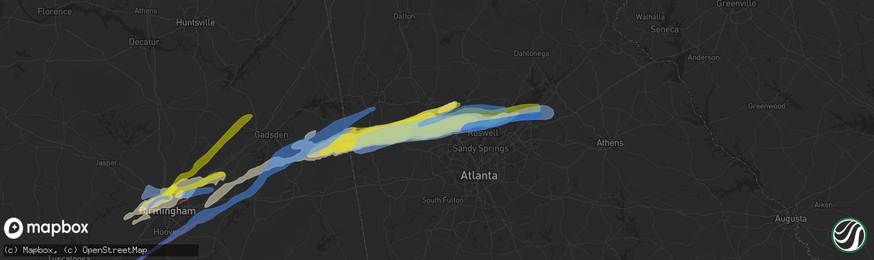 Hail map in Acworth, GA on March 25, 2021