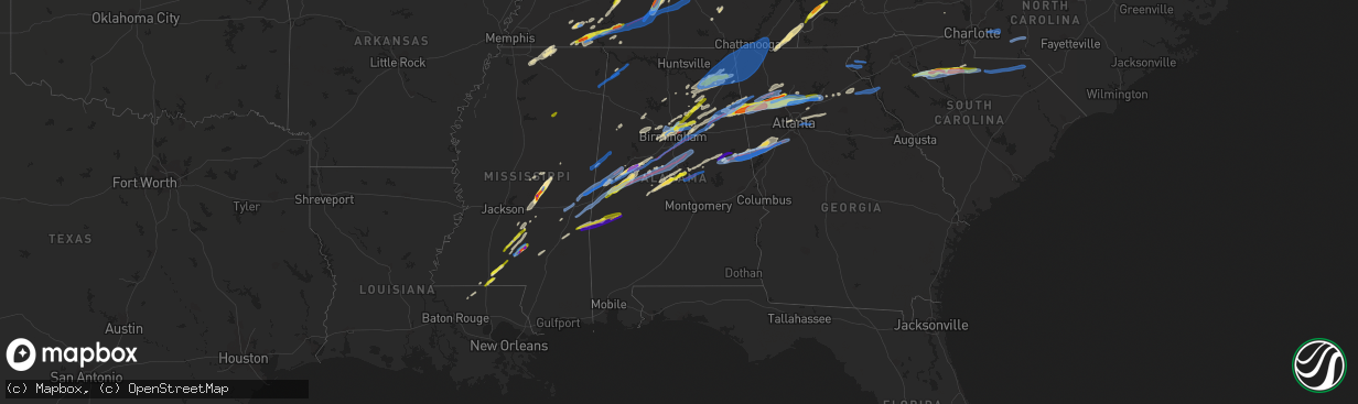 Hail map in Alabama on March 25, 2021