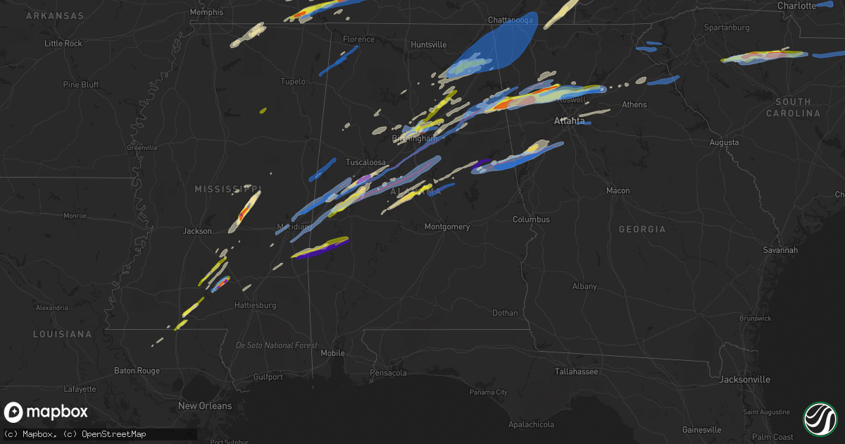 Hail map in Alabama on March 25, 2021