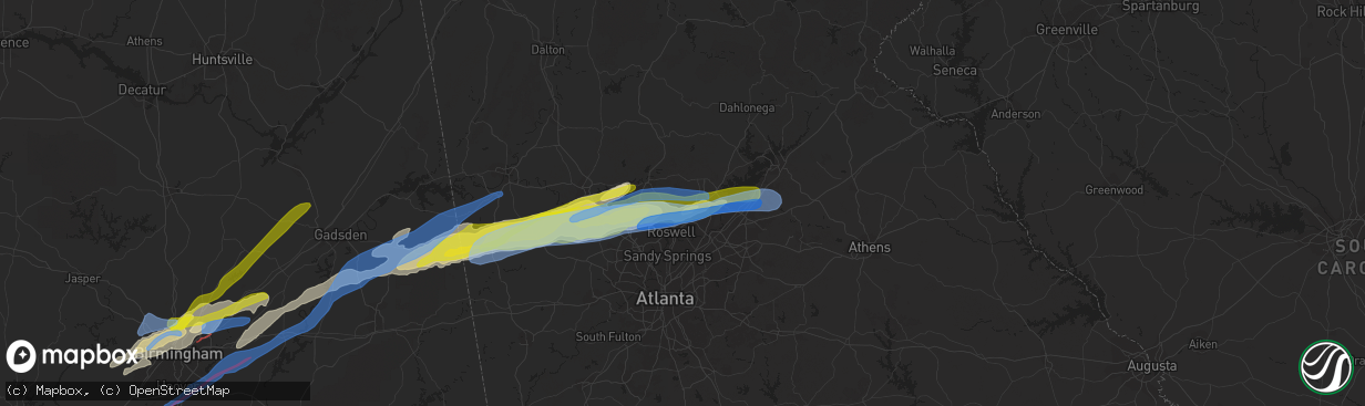 Hail map in Alpharetta, GA on March 25, 2021