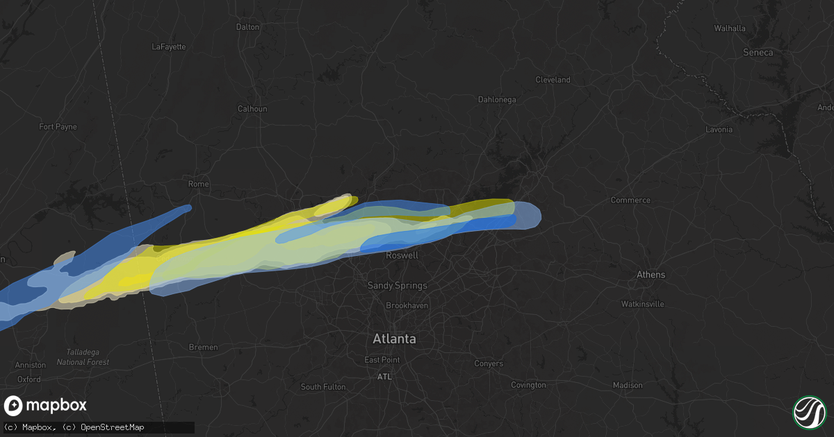 Hail map in Alpharetta, GA on March 25, 2021