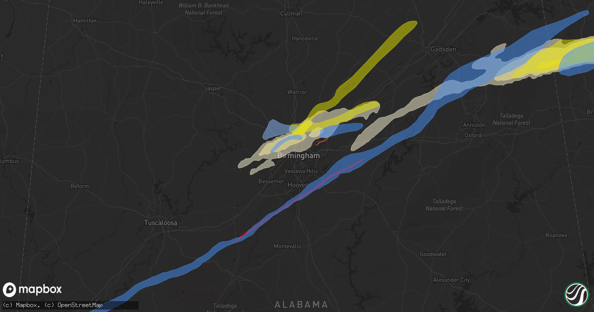 Hail map in Birmingham, AL on March 25, 2021