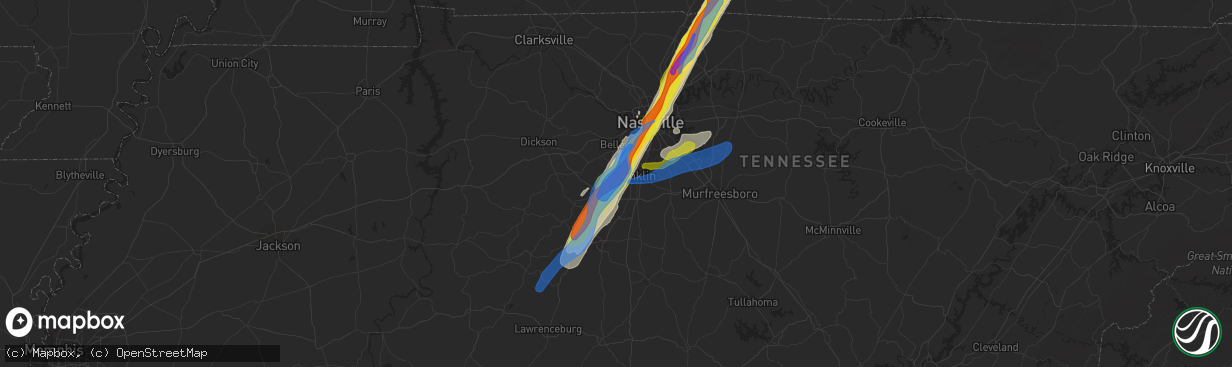 Hail map in Franklin, TN on March 25, 2021