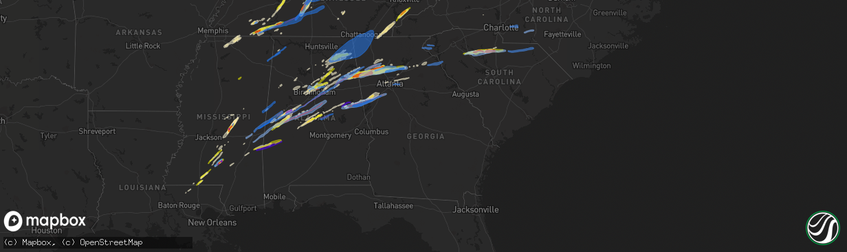 Hail map in Georgia on March 25, 2021