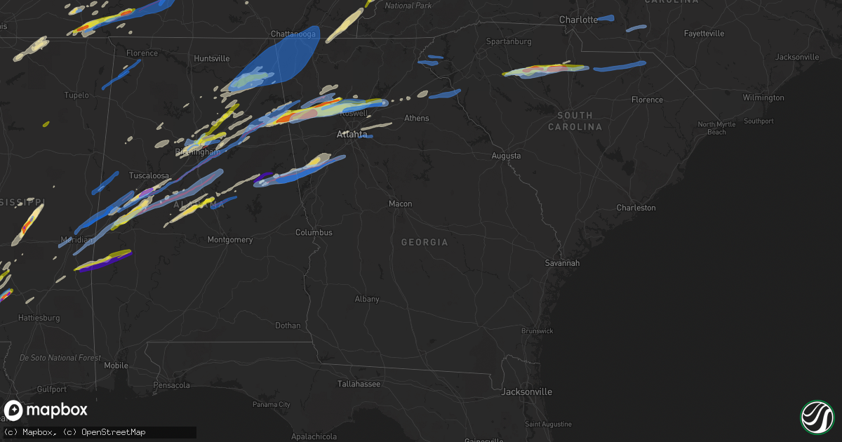 Hail map in Georgia on March 25, 2021