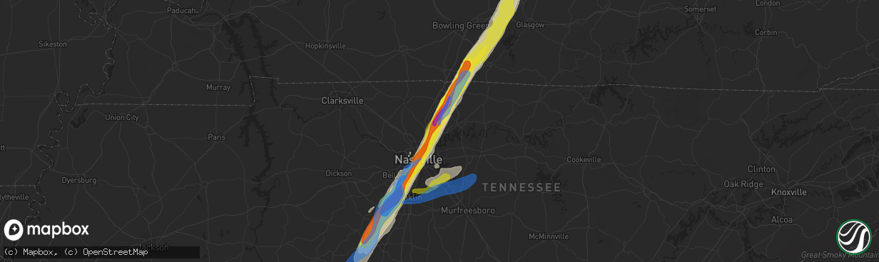 Hail map in Hendersonville, TN on March 25, 2021