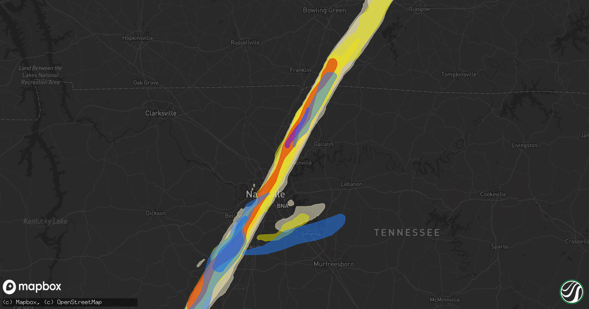Hail map in Hendersonville, TN on March 25, 2021