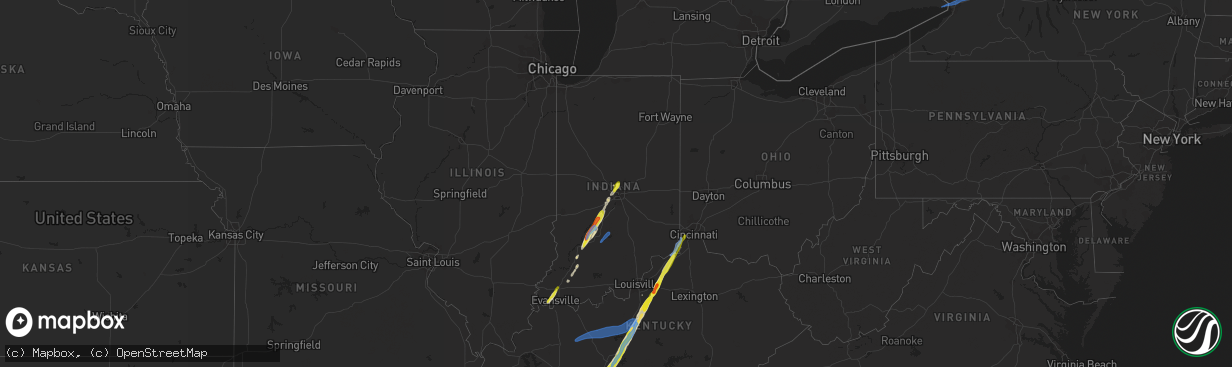 Hail map in Indiana on March 25, 2021