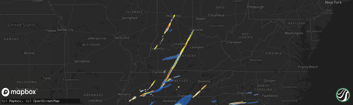 Hail map in Kentucky on March 25, 2021