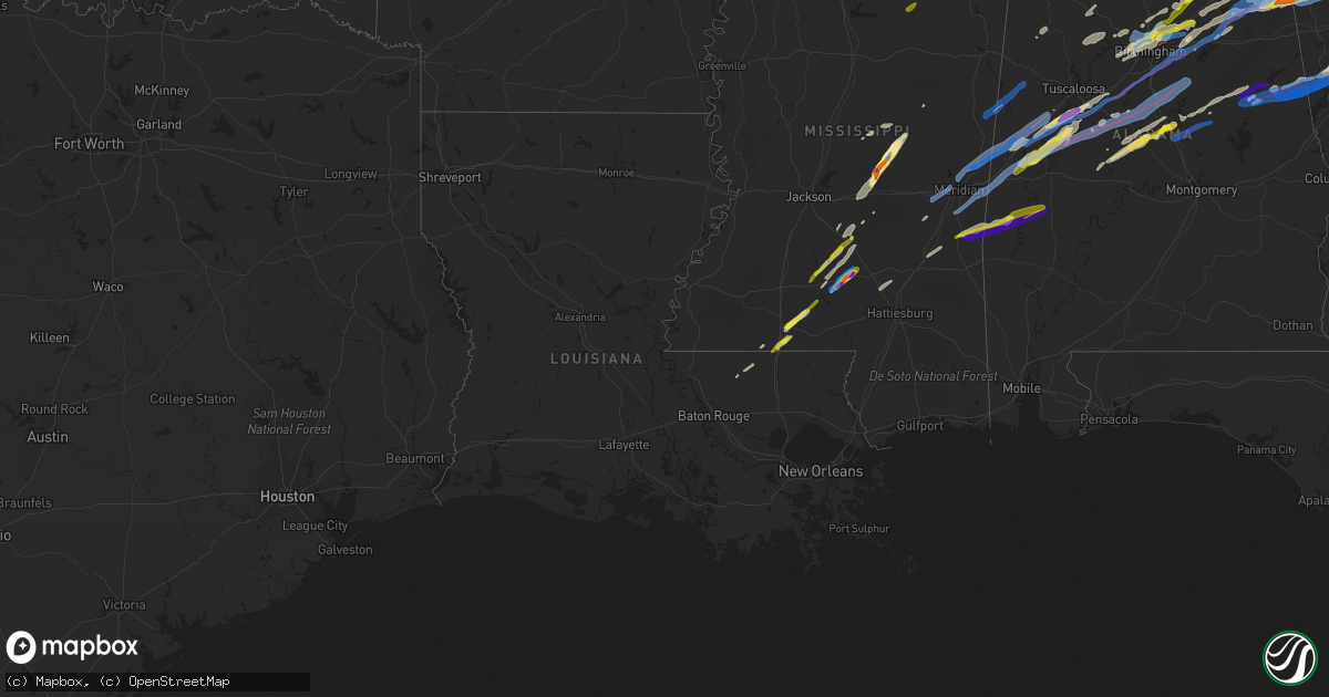 Hail map in Louisiana on March 25, 2021