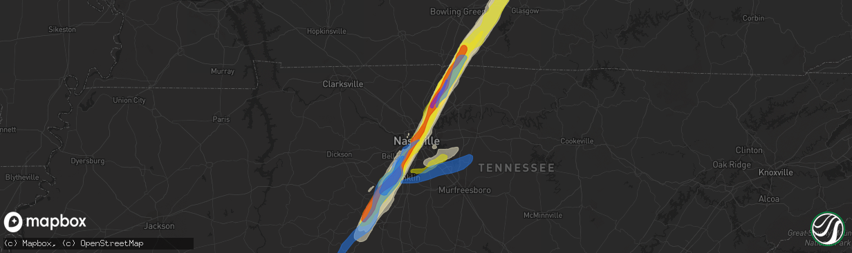 Hail map in Madison, TN on March 25, 2021