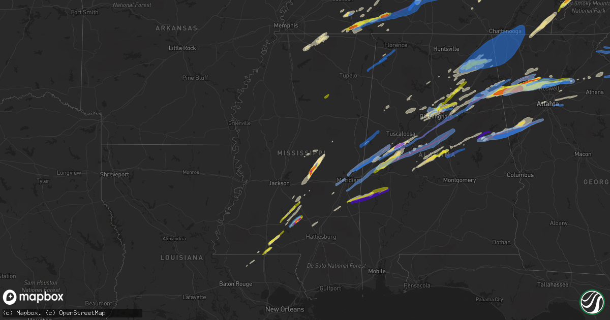 Hail map in Mississippi on March 25, 2021