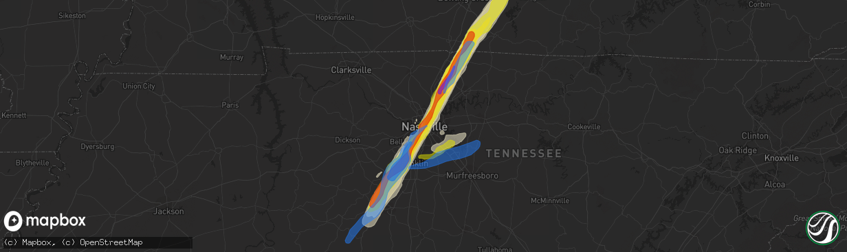 Hail map in Nashville, TN on March 25, 2021