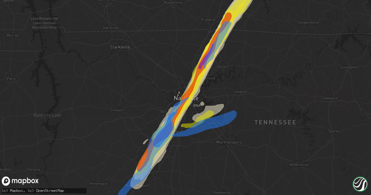 Hail map in Nashville, TN on March 25, 2021