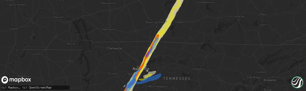 Hail map in Portland, TN on March 25, 2021