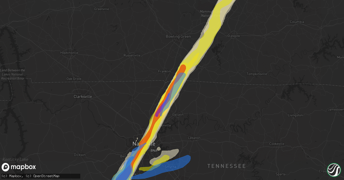 Hail map in Portland, TN on March 25, 2021