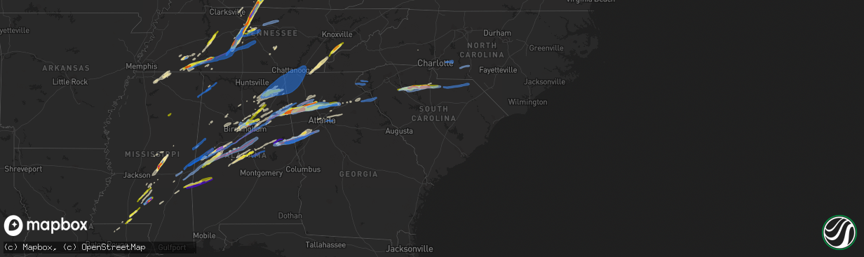 Hail map in South Carolina on March 25, 2021