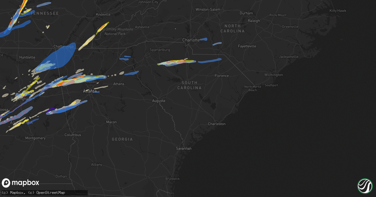 Hail map in South Carolina on March 25, 2021