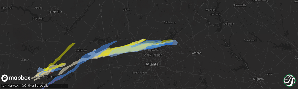 Hail map in Woodstock, GA on March 25, 2021